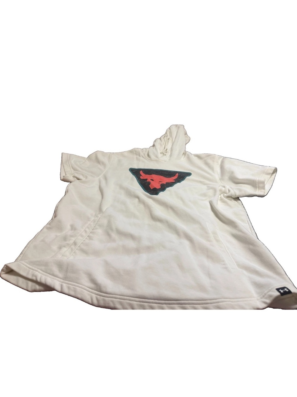 Under Armour Project Rock Short Sleeve Hoodie White Cream Men's Size XL Bull